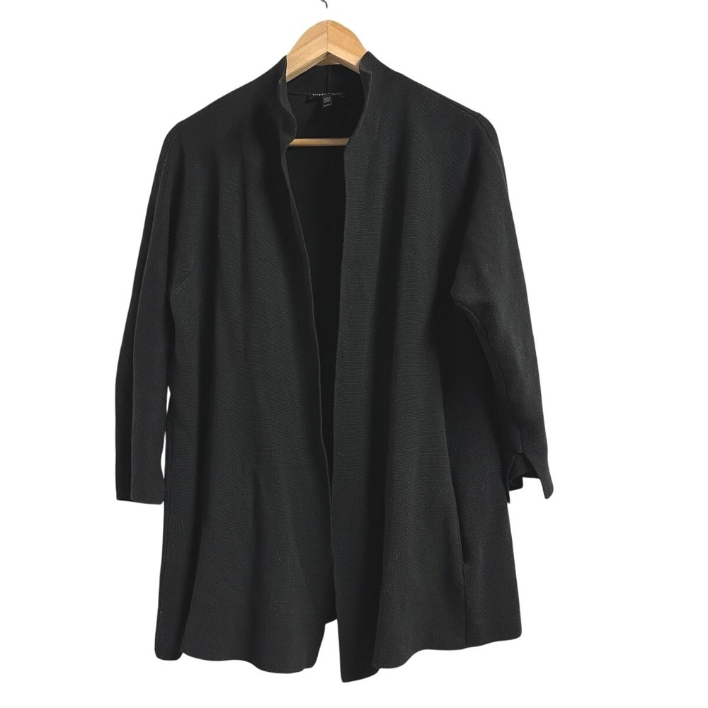 EILEEN FISHER‎ Black Silk Cotton Cardigan Sweater Knit Open Front Women's Medium
